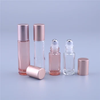 2 елемента 10 мл Розов прозрачен етерично масло в един свитък от дебело стъкло с празно топче-валяк, бутилка за пълнене на парфюми, стоки от първа необходимост за пътуване