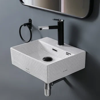 Стенен умивалник за баня в един малък апартамент, лесен стенен монтаж керамичен умивалник, мивка изцяло, мивка