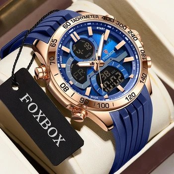 Военни часовници FOXBOX за мъже FOXBOX Луксозни спортни ръчни часовници с хронограф от стомана, водоустойчив кварцов големи часовници цифров мъжки часовник