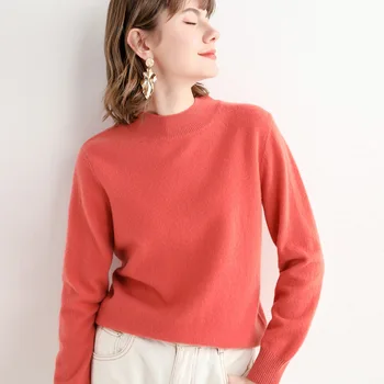 Есенни блузи от 100% вълна, дамски пуловери в корейски стил, луксозен моден трикотаж с кръгло деколте, Елегантни, ежедневни пуловери с дълъг ръкав, Безплатна доставка