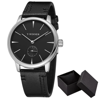 Класически мъжки механични часовници с ръчно от прости черно-бели Reloj, мъжки ръчен часовник от естествена кожа, делови човек, часовници