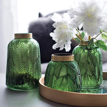 Скандинавска зелена стъклена ваза гидропонный саксия Кошница декорация на дома, pf90311