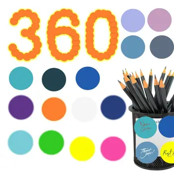 Стикери, малки кръгли подложки за 360 броя, ярки цветни Лепящи се бележки, Трайни прозрачни самозалепващи тампони ярък цвят, кръгли