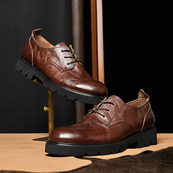 Висококачествени обувки от естествена кожа, мъжки лоферы, мъжки модел обувки от телешка кожа, бизнес мъжки обувки, пролетно дизайнерски обувки, есен-зима