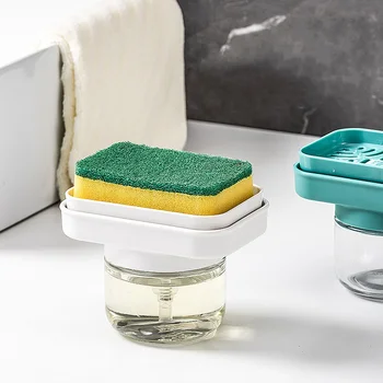 Опаковка сапун, 2 В 1, квадратен опаковка сапун, кухненски бокс с притежателя на гъба за кухненски мивки, захранващи течност за сапун, Кухненски инструменти