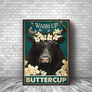 Любителите на Едър рогат добитък се Измиват лютиче Плакат стенен арт принт Домашна хол баня Тоалетна Декор на плакат