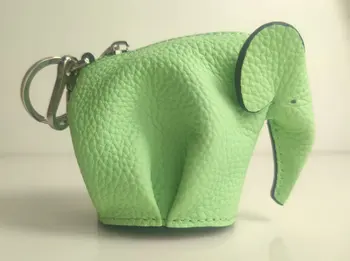 Шарм зелен слон Портфейл за монети от естествена кожа, ръчна изработка по поръчка Мини-женствена чанта във форма на сладко момиче с образа на животното Името на Лого Монограм