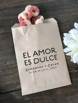 персонализиран принт El Amore Es Dolce Сватбен пуканки, бонбони, бисквити, десерти, пакети за предложения, Кафе, Мед, Чай, подаръчни торбички за подаръци
