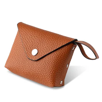 Портативна компактна кожена дамска чанта за дреболии, чанта за самоличност от телешка кожа, чанта за съхранение на монети, ключове от кола