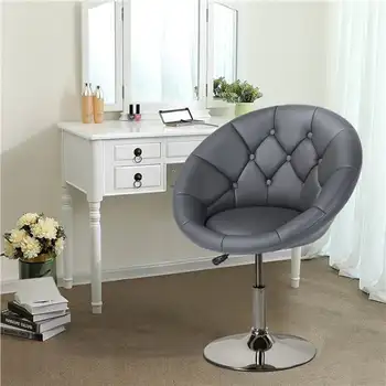 Модерно кресло-акцент с регулируем бочкообразным завъртане, сива изкуствена кожа