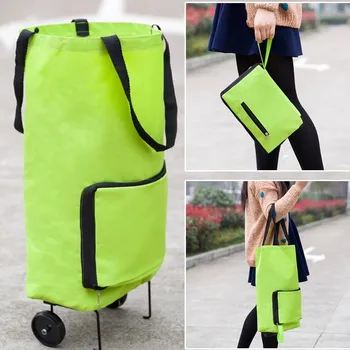 Сгъваема чанта за количка за пазаруване с колела, преносима чанта за пазаруване с плодове и зеленчуци, количка за пазаруване с голям капацитет, хранителни чанти