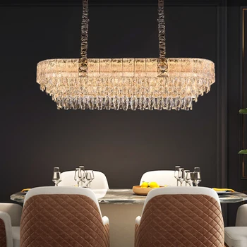 Модерна кристален полилей за трапезария, Луксозно Творческа дизайнерско осветление, Окачен лампа за кухня, Златна лампа за дома.