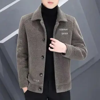 Мъжки плюшевое палто, мъжки удебелена топло яке, градинска ежедневни руното яке в стил хип-хоп, нов стил 2024 г.