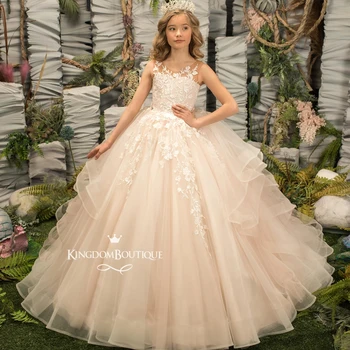 Lorencia Прекрасно диференцирани рокля с цветя модел от розов тюл за момичета на сватба, рожден Ден на принцеса за деца, рокля за първо причастие YFD047