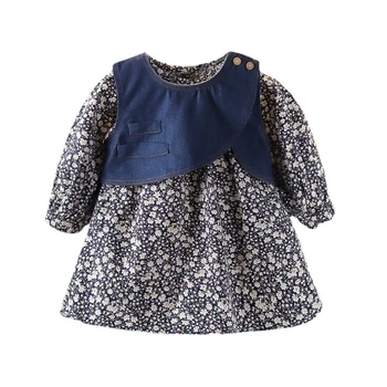 2023 Джинсовое рокля, Летни дрехи за малките момичета с хубави цветя принтом, ежедневното принцеса рокля за малки деца