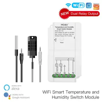 Sasha WiFi Модул интелигентен ключ температура и влажност на въздуха сензор с двоен релейным изход, безжичен контролер Smart Life Работа с Алекса Googl