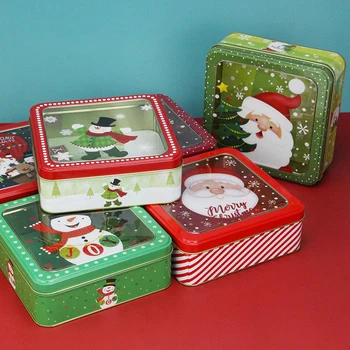 Коледна Лидице кутия, Прозорец на покрива, Лидице кутия с капак, Опаковки за бисквити, муса, торта от калай, Квадратна Кутия с шарките на Дядо Коледа