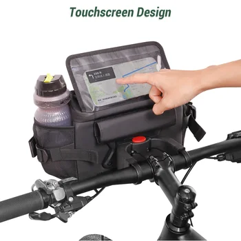 Чанта за каране на волана, голяма предната чанта за съхранение на велосипеди със сгъваем държач за телефон със сензорен екран