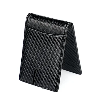 Ултра-мъжки портфейл с щипка за пари от естествена кожа, черен портфейл с държач за карти, изработени от въглеродни влакна, RFID тънки щипки за пари, мини-чанти и калъфи за пари
