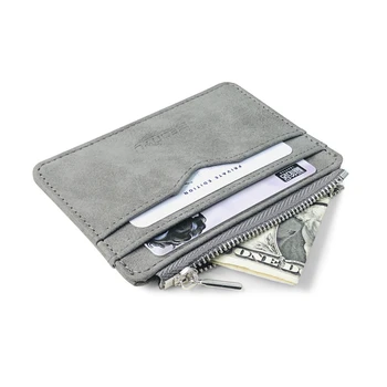 Мъжки портфейл за карти от матирана кожа в стил ретро с няколко карти, матиран текстилен държач за карти, пари, нов минималистичен портфейл, прозрачни монети