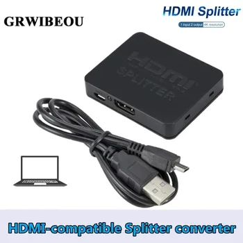 GRWIBEOU Hdmi Splitter 1 in 2 out 1080p, 4K 1x2 Стриптизьорка 3D Дърва Усилвател на Сигнала 4K, HDMI Splitter За HDTV Xbox и PS3