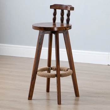 Столове за салона на бара с един прост стол, дърво, въртящи орех, Изчистен дизайн, скандинавски стол, Модерно комфортно обзавеждане Taburete Alto