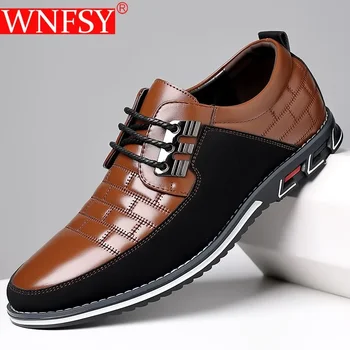 Wnfsy/ Мъжки Ежедневни Кожени обувки, Модни Класически Лоферы дантела, Обувки от изкуствена кожа, Дишаща Бизнес Мъжки Кожени обувки Голям Размер