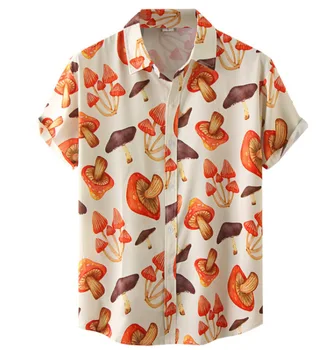 Мъжки ризи с гъбен принтом, 3D принт, Хавайски празнична парти, с модерна риза с ревери, ежедневни однобортная риза, дрехи