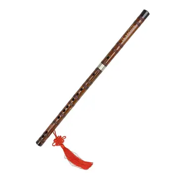 Бамбук Флейта Zd-02 Червено-кафява Реколта е Традиционна Клавиш C D E F G Китайски Инструмент Disi с Пискюли + Мембрана Дървен Духов Инструмент