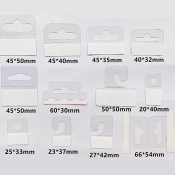 100шт PVC Надлъжни отвори Лепило за окачване, висящи Етикети Кука Опаковка на продукта Кутия Закачалка за чанти от Куки Дисплей за търговците на дребно в магазина